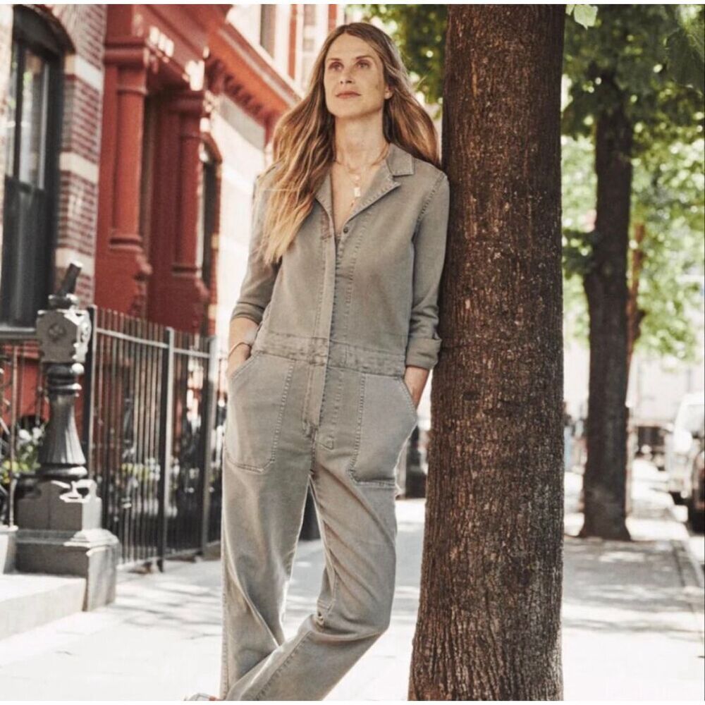 Faherty Overland Twill Jumpsuit Olive Green Organic Cotton Utility Small